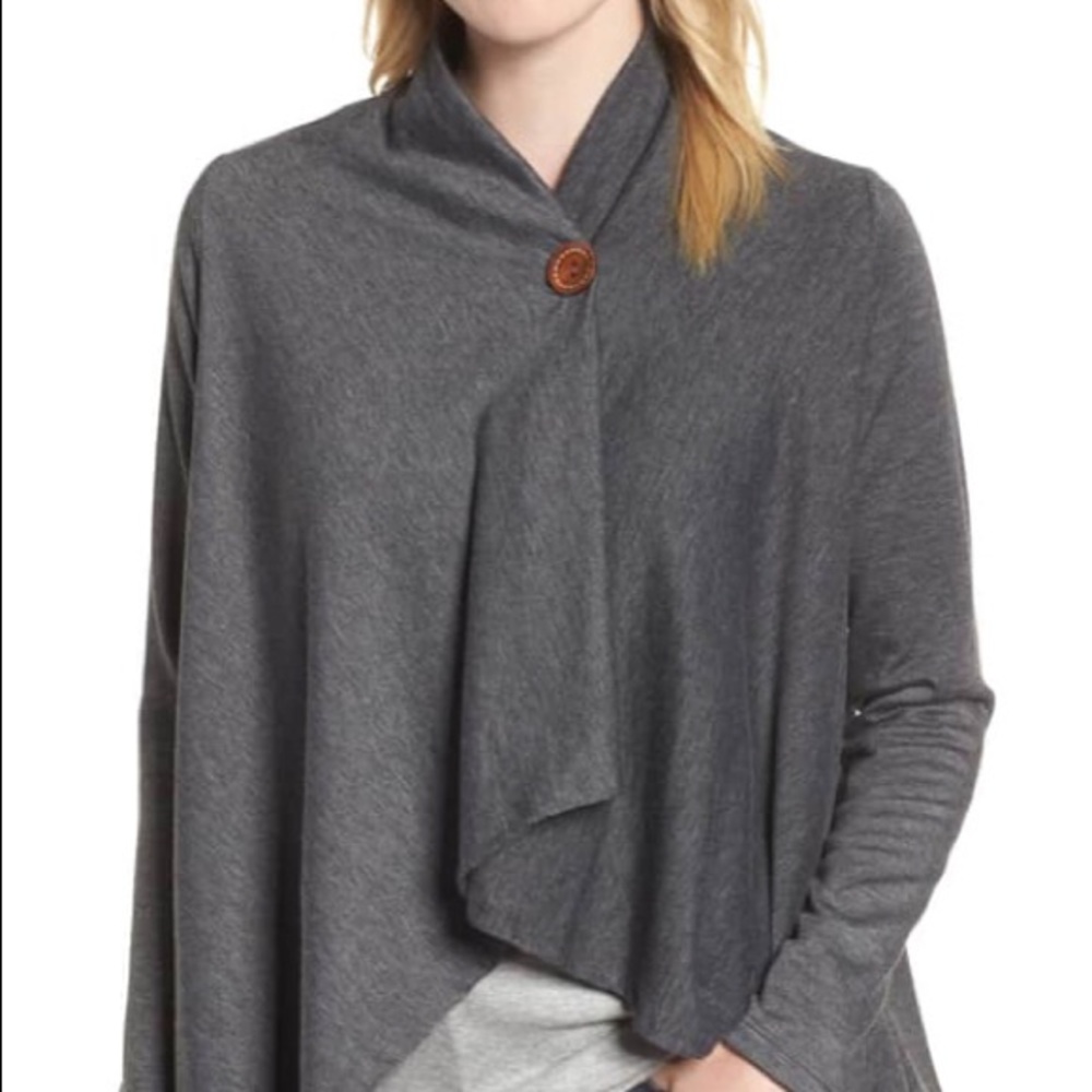 Bobeau One Button Fleece Wrap Cardigan